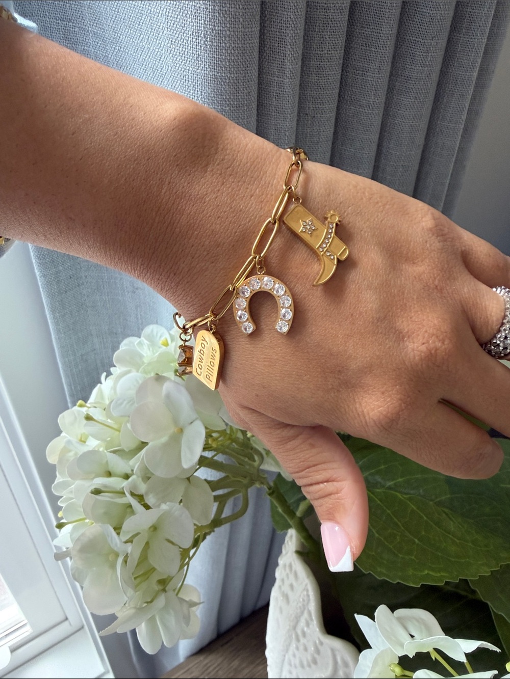 Gold Charm Bracelet with Cowboy Motifs